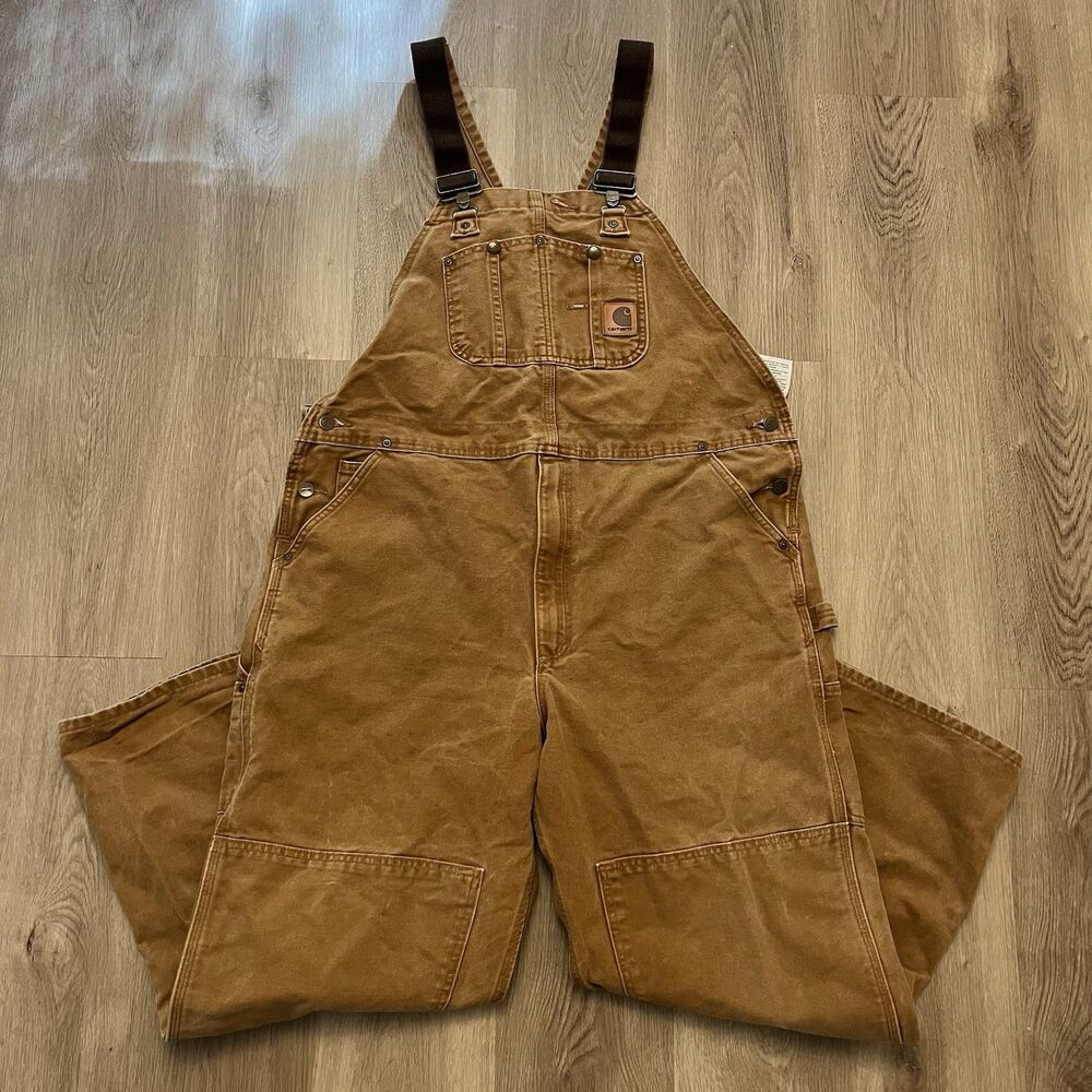 VTG 2000s Carhartt R06 Double Knee Bib Overalls Duck Canvas Tan Size 42x30